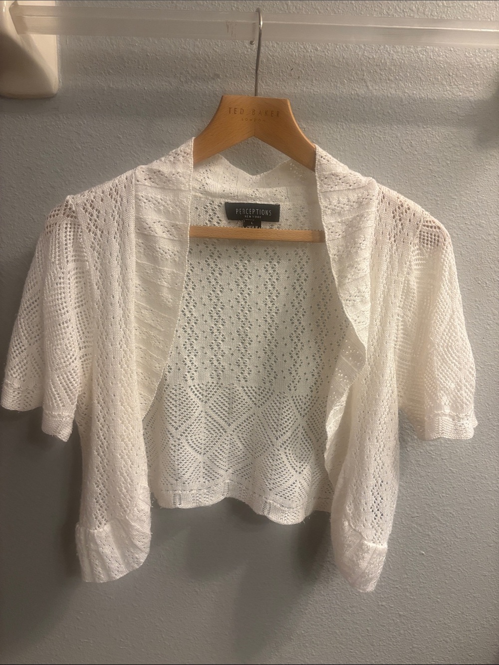 Perceptions White Open-Front Crochet Bolero